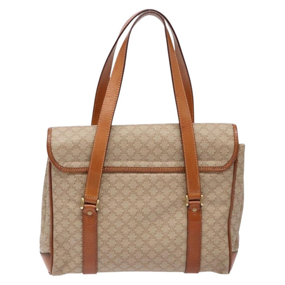 CELINE Macadam Canvas Shoulder Bag Beige Gold Auth 139013
