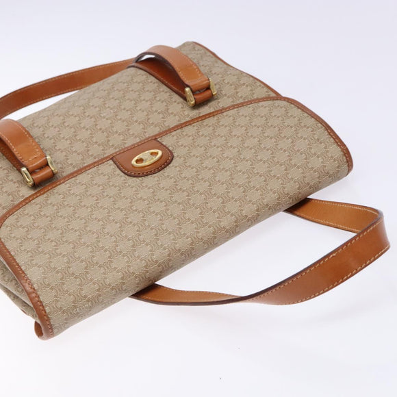 CELINE Macadam Canvas Shoulder Bag Beige Gold Auth 139013