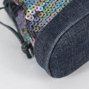 CHANEL Sequin Hand Bag Denim Blue CC Auth 139014V-9