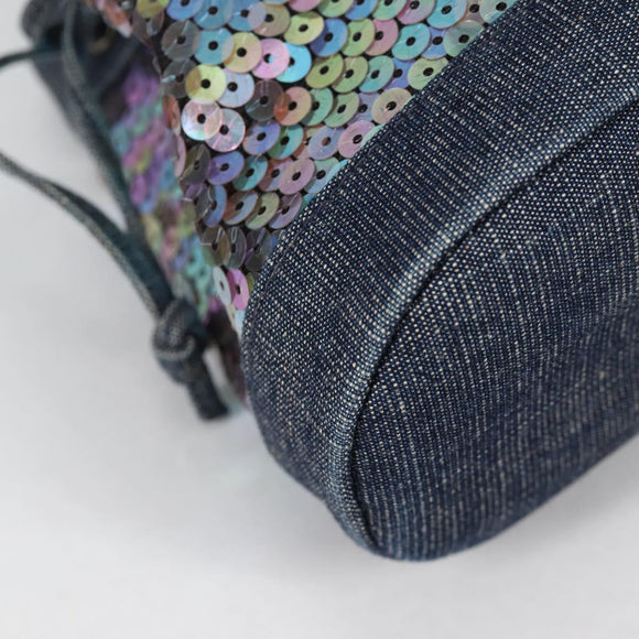 CHANEL Sequin Hand Bag Denim Blue CC Auth 139014V