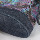 CHANEL Sequin Hand Bag Denim Blue CC Auth 139014V-14