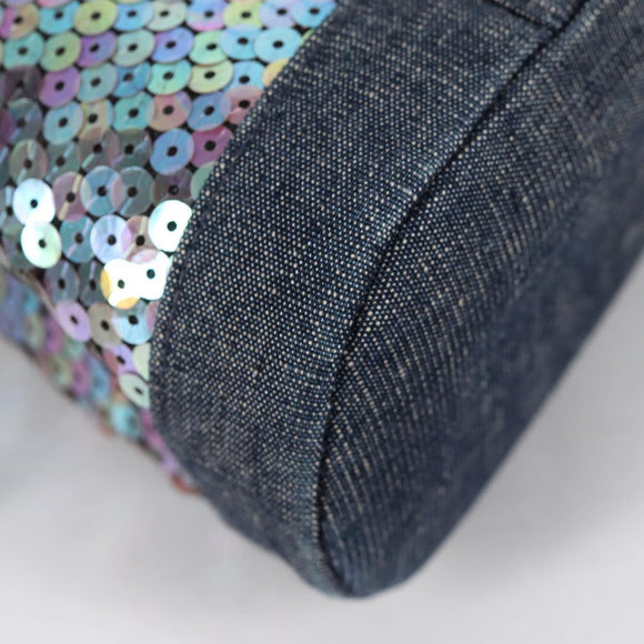 CHANEL Sequin Hand Bag Denim Blue CC Auth 139014V