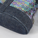 CHANEL Sequin Hand Bag Denim Blue CC Auth 139014SAV-16