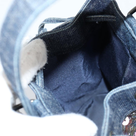 CHANEL Sequin Hand Bag Denim Blue CC Auth 139014V