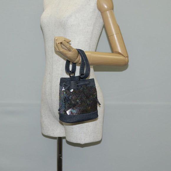 CHANEL Sequin Hand Bag Denim Blue CC Auth 139014V