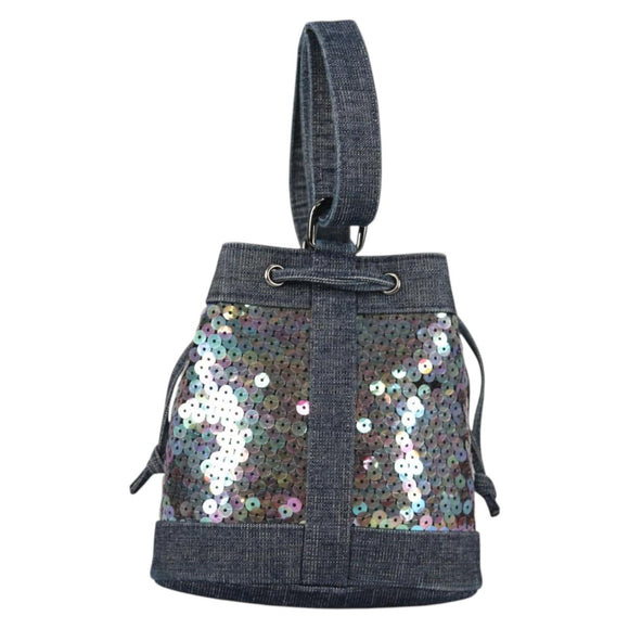 CHANEL Sequin Hand Bag Denim Blue CC Auth 139014V