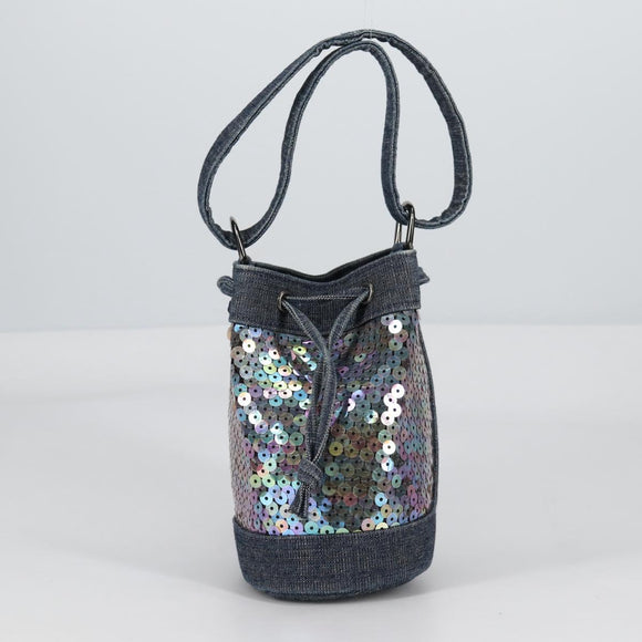 CHANEL Sequin Hand Bag Denim Blue CC Auth 139014SAV