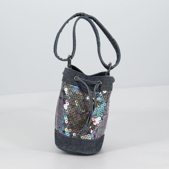CHANEL Sequin Hand Bag Denim Blue CC Auth 139014SAV