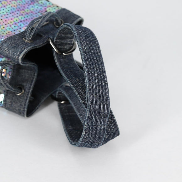 CHANEL Sequin Hand Bag Denim Blue CC Auth 139014SAV