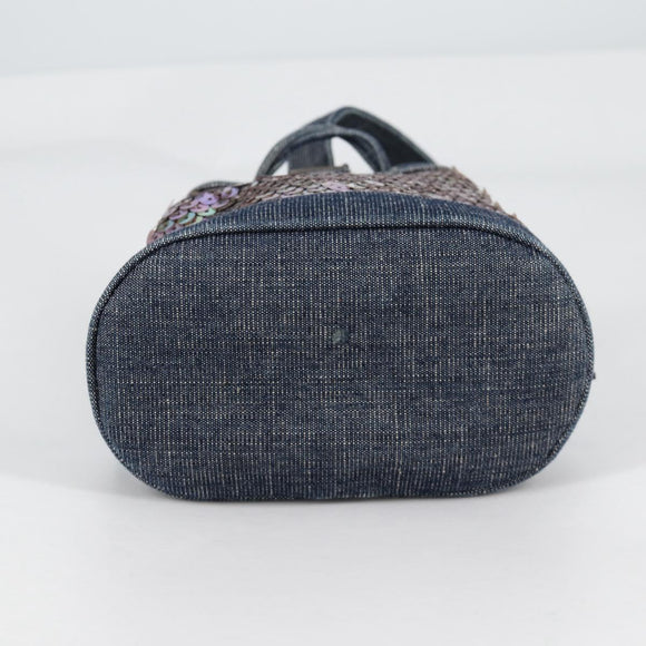 CHANEL Sequin Hand Bag Denim Blue CC Auth 139014SAV