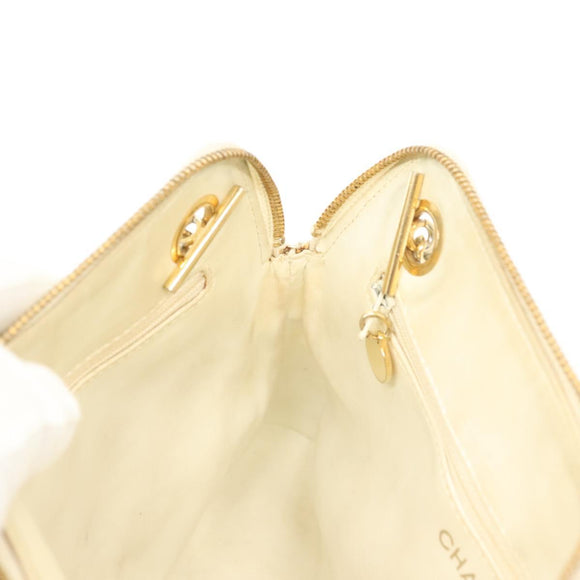 CHANEL Matelasse Chain Shoulder Bag Lamb Skin White Gold CC Auth 139015
