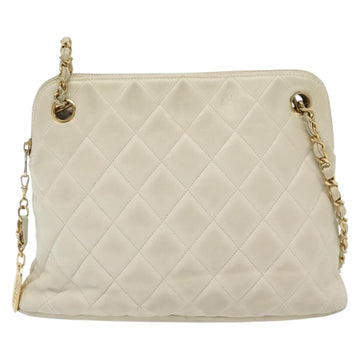 CHANEL Matelasse Chain Shoulder Bag Lamb Skin White Gold CC Auth 139015 - 0
