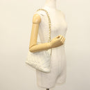 CHANEL Matelasse Chain Shoulder Bag Lamb Skin White Gold CC Auth 139015-23