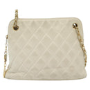 CHANEL Matelasse Chain Shoulder Bag Lamb Skin White Gold CC Auth 139015-13