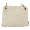 CHANEL Matelasse Chain Shoulder Bag Lamb Skin White Gold CC Auth 139015-3