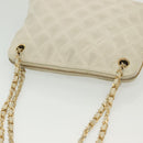 CHANEL Matelasse Chain Shoulder Bag Lamb Skin White Gold CC Auth 139015-6