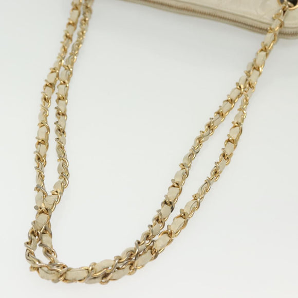 CHANEL Matelasse Chain Shoulder Bag Lamb Skin White Gold CC Auth 139015