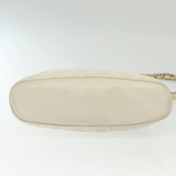 CHANEL Matelasse Chain Shoulder Bag Lamb Skin White Gold CC Auth 139015
