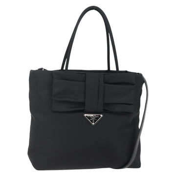 PRADA Hand Bag Nylon 2way Black Silver Auth 139041V