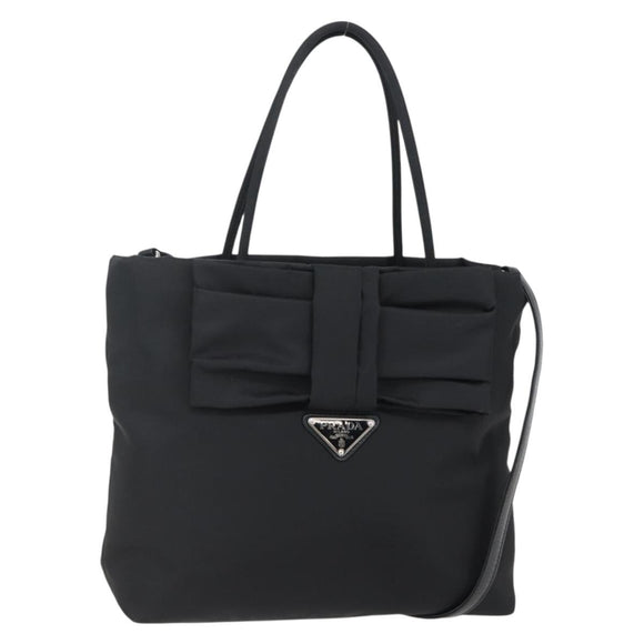 PRADA Hand Bag Nylon 2way Black Silver Auth 139041V