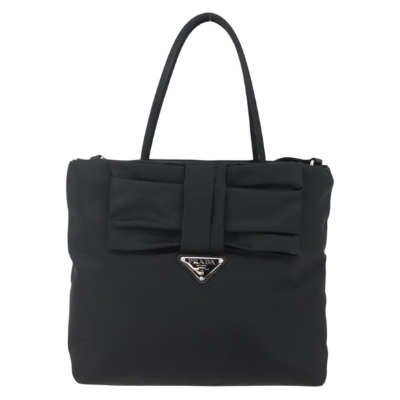 PRADA Hand Bag Nylon 2way Black Silver Auth 139041V