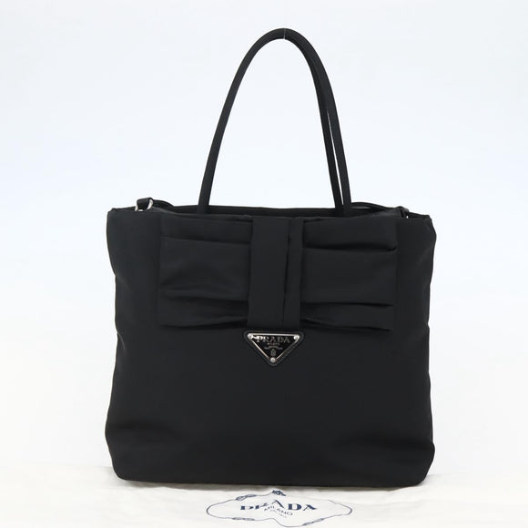 PRADA Hand Bag Nylon 2way Black Silver Auth 139041V