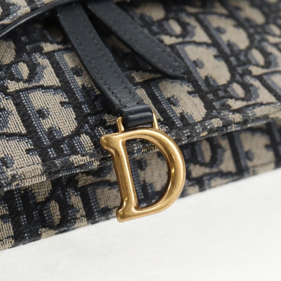 Christian Dior Oblique Trotter Canvas Chain Shoulder Bag Navy Gold Auth 139042M