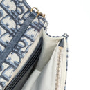 Christian Dior Oblique Trotter Canvas Chain Shoulder Bag Navy Gold Auth 139042M-20