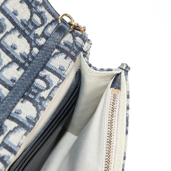 Christian Dior Oblique Trotter Canvas Chain Shoulder Bag Navy Gold Auth 139042M