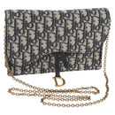 Christian Dior Oblique Trotter Canvas Chain Shoulder Bag Navy Gold Auth 139042M-1