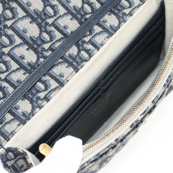 Christian Dior Oblique Trotter Canvas Chain Shoulder Bag Navy Gold Auth 139042M