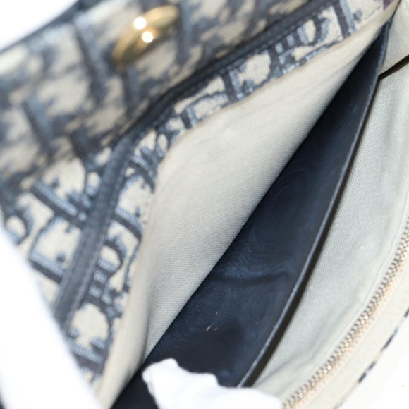 Christian Dior Oblique Trotter Canvas Chain Shoulder Bag Navy Gold Auth 139042M