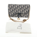 Christian Dior Oblique Trotter Canvas Chain Shoulder Bag Navy Gold Auth 139042M-12