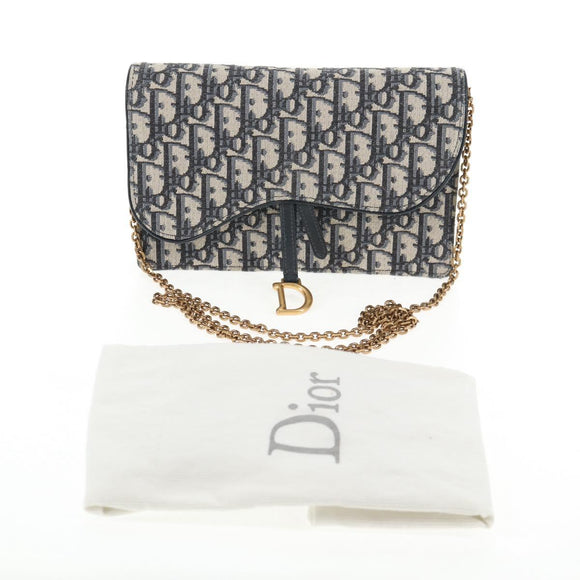 Christian Dior Oblique Trotter Canvas Chain Shoulder Bag Navy Gold Auth 139042M