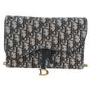 Christian Dior Oblique Trotter Canvas Chain Shoulder Bag Navy Gold Auth 139042M-13