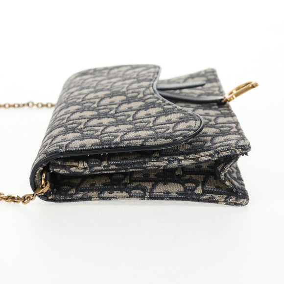 Christian Dior Oblique Trotter Canvas Chain Shoulder Bag Navy Gold Auth 139042M