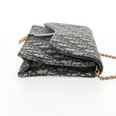 Christian Dior Oblique Trotter Canvas Chain Shoulder Bag Navy Gold Auth 139042M-4