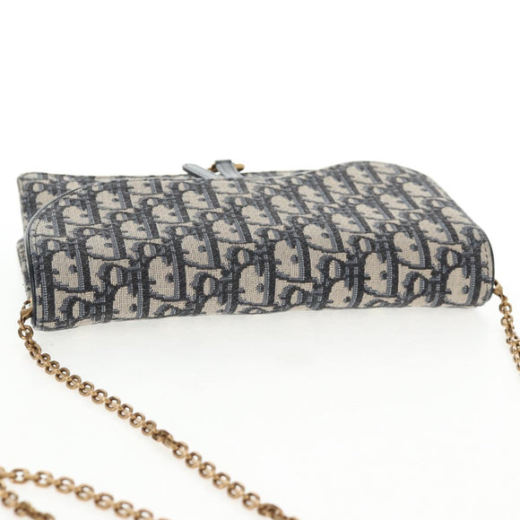 Christian Dior Oblique Trotter Canvas Chain Shoulder Bag Navy Gold Auth 139042M