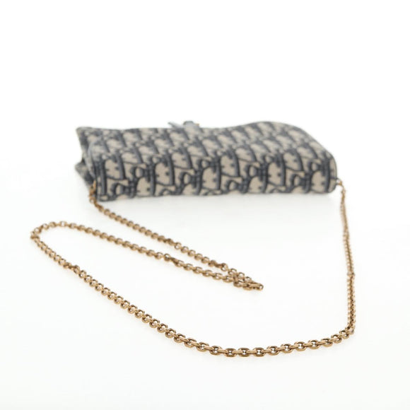 Christian Dior Oblique Trotter Canvas Chain Shoulder Bag Navy Gold Auth 139042M