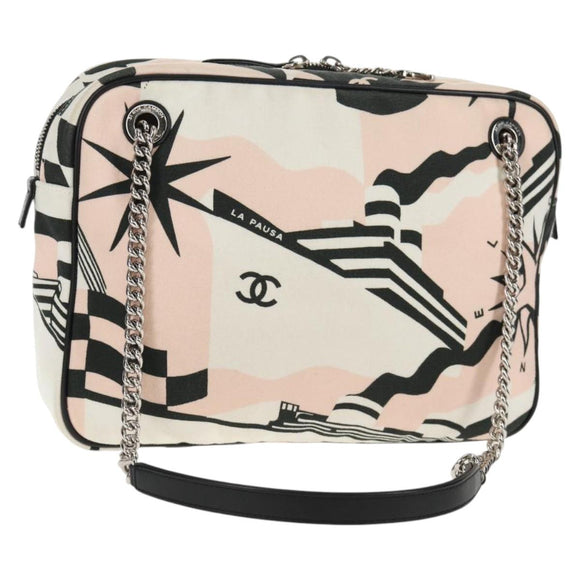 CHANEL Chain Cruise line Shoulder Bag Canvas Pink Silver CC Auth 139043V