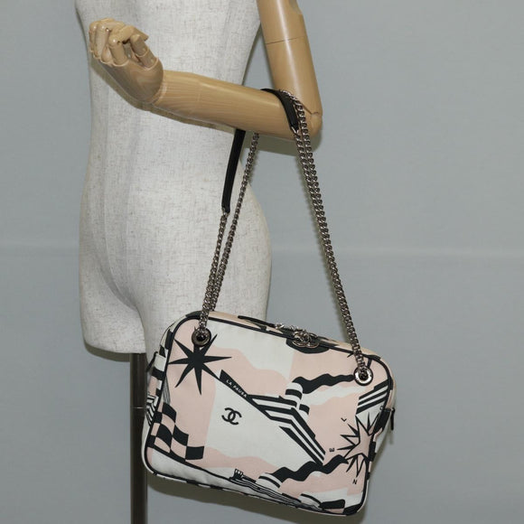 CHANEL Chain Cruise line Shoulder Bag Canvas Pink Silver CC Auth 139043V