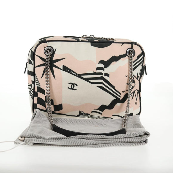 CHANEL Chain Cruise line Shoulder Bag Canvas Pink Silver CC Auth 139043V