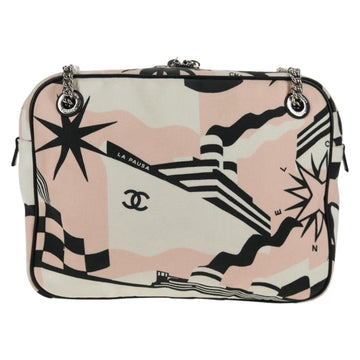 CHANEL Chain Cruise line Shoulder Bag Canvas Pink Silver CC Auth 139043V - 0