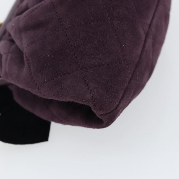 CHANEL Hand Bag Suede Purple Gold CC Auth 139044V