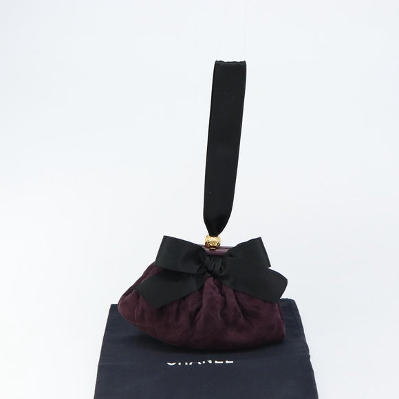 CHANEL Hand Bag Suede Purple Gold CC Auth 139044V