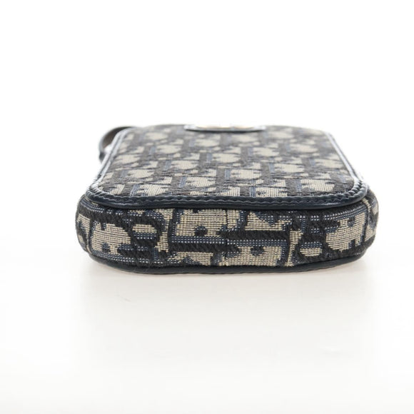 Christian Dior Trotter Canvas Phone Holder Chain Mini Navy Gold Auth 139045M