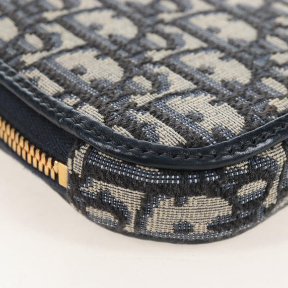 Christian Dior Trotter Canvas Phone Holder Chain Mini Navy Gold Auth 139045M