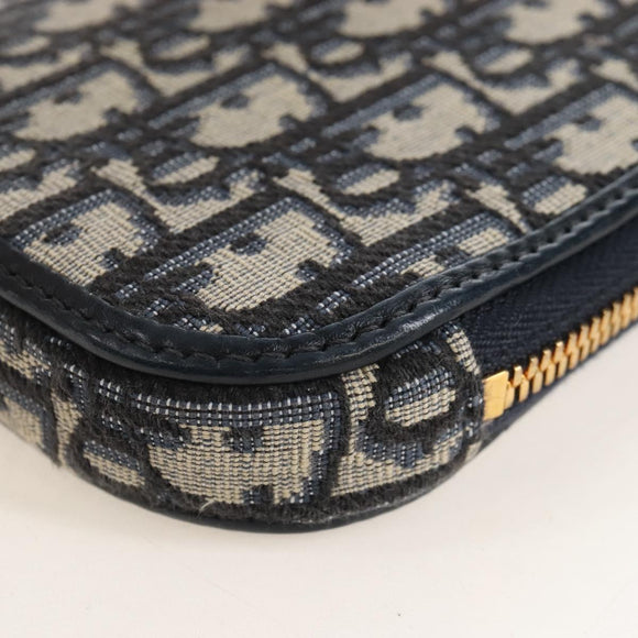 Christian Dior Trotter Canvas Phone Holder Chain Mini Navy Gold Auth 139045M