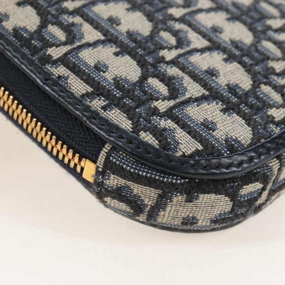 Christian Dior Trotter Canvas Phone Holder Chain Mini Navy Gold Auth 139045M