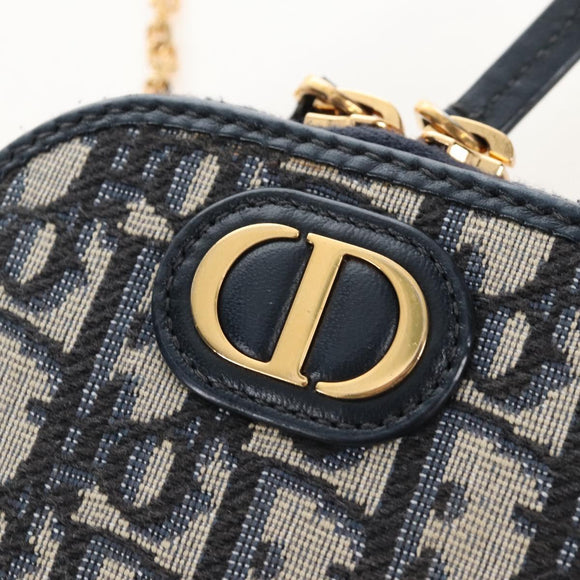 Christian Dior Trotter Canvas Phone Holder Chain Mini Navy Gold Auth 139045M